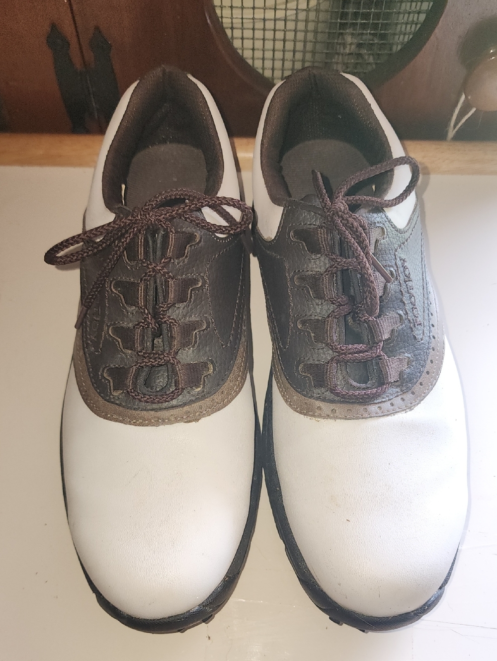 Footjoy Size 8.5 M White and Brown Lace-Up Golf Shoes